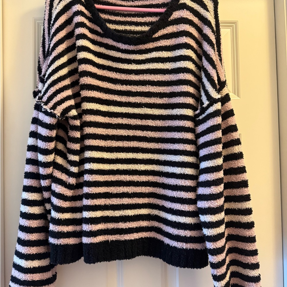 Easel Black and Pink Striped Women's Sweater